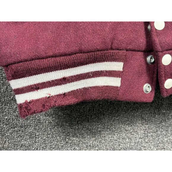 Vintage Game Sportswear Jacket Mens XS Maroon White Varsity Leather Made USA 90s - Picture 6 of 6